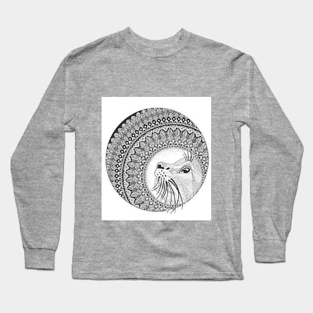 Cat Mandala Long Sleeve T-Shirt by ink.by.shweta